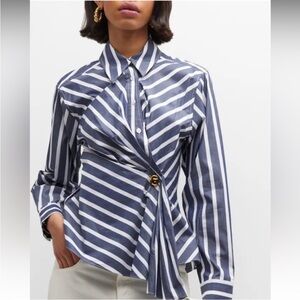 NWT Tanya Taylor Orla Top Navy and White Striped Cotton Size 0